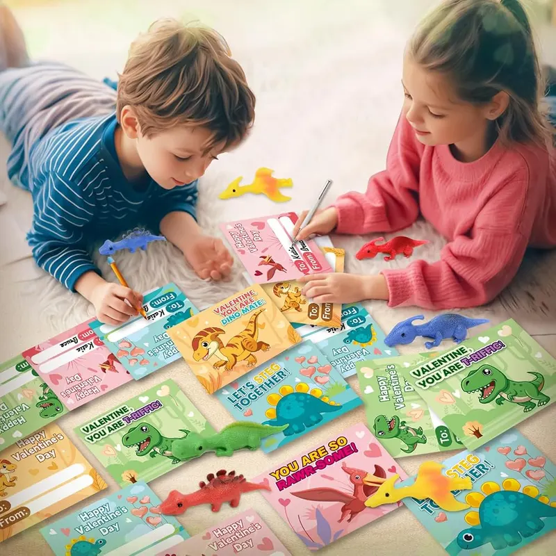32 Valentine Cards with Slingshot Dinosaurs, view 4