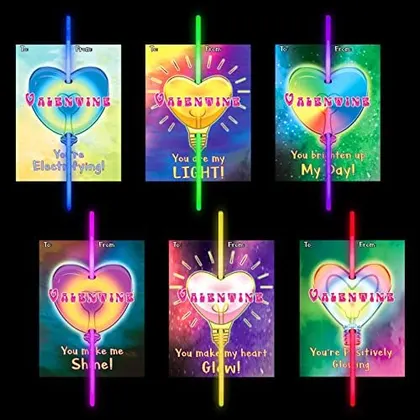 36 Valentine Cards with Glow Sticks