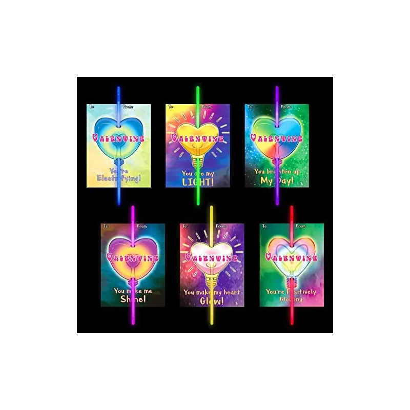 36 Valentine Cards with Glow Sticks