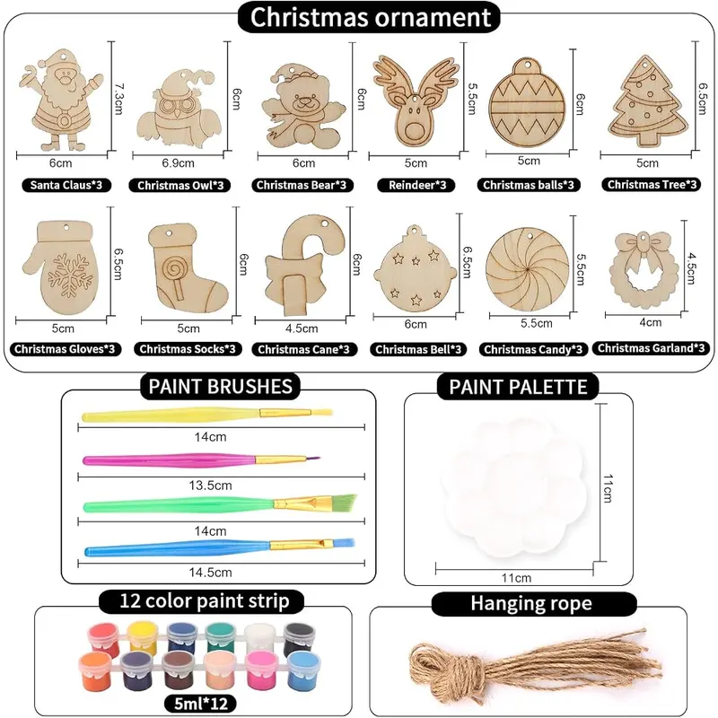 36 Wooden Christmas Ornaments Painting Kit, view 2