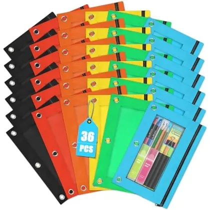 Binder Pencil Pouches in 6 Colors, 36 pack