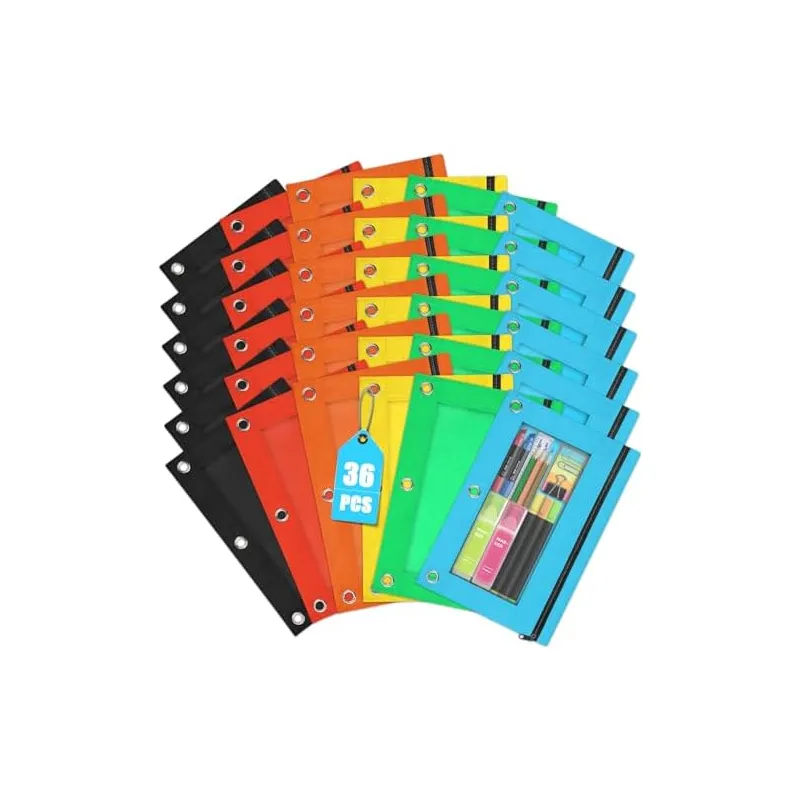 Binder Pencil Pouches in 6 Colors, 36 pack