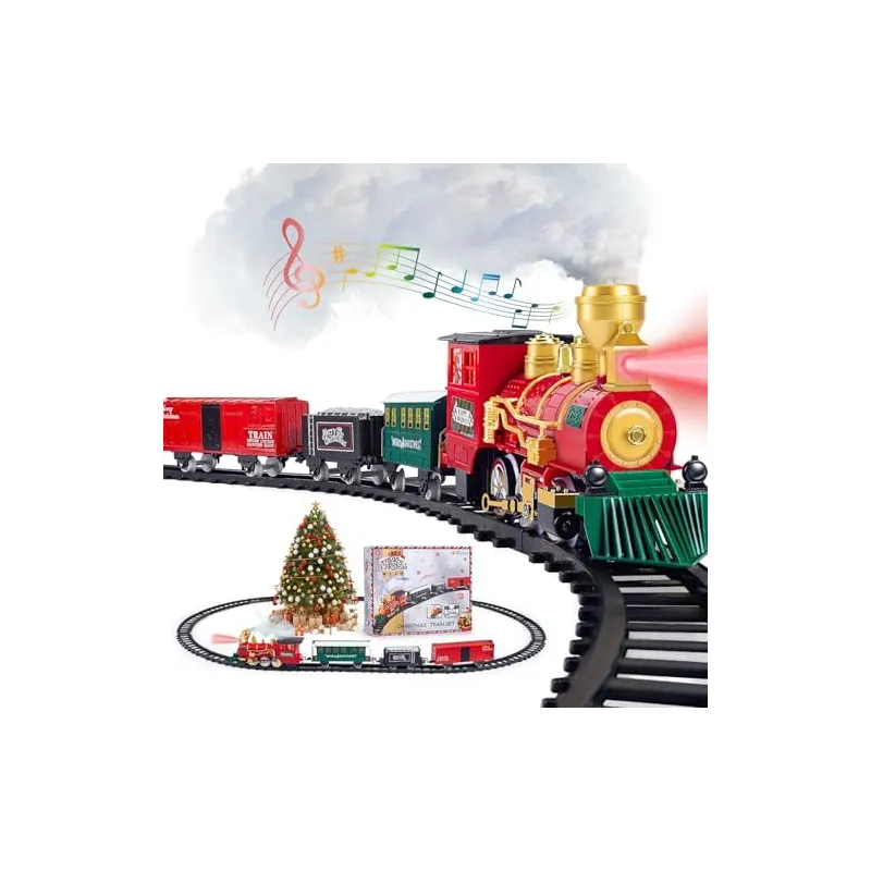 Christmas Steam Train Set, Red & gold