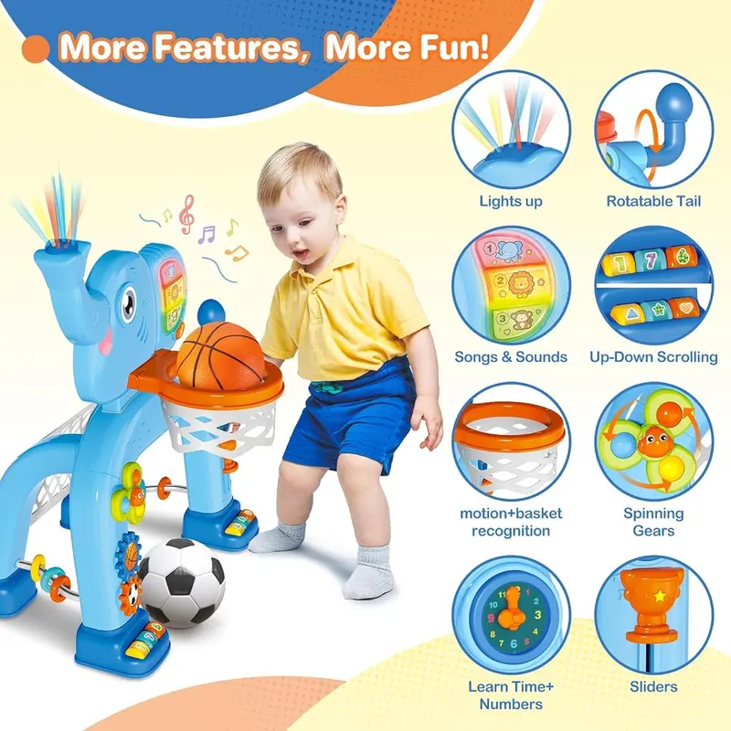 Elephant Basketball Hoop & Soccer Goal, Blue, view 3
