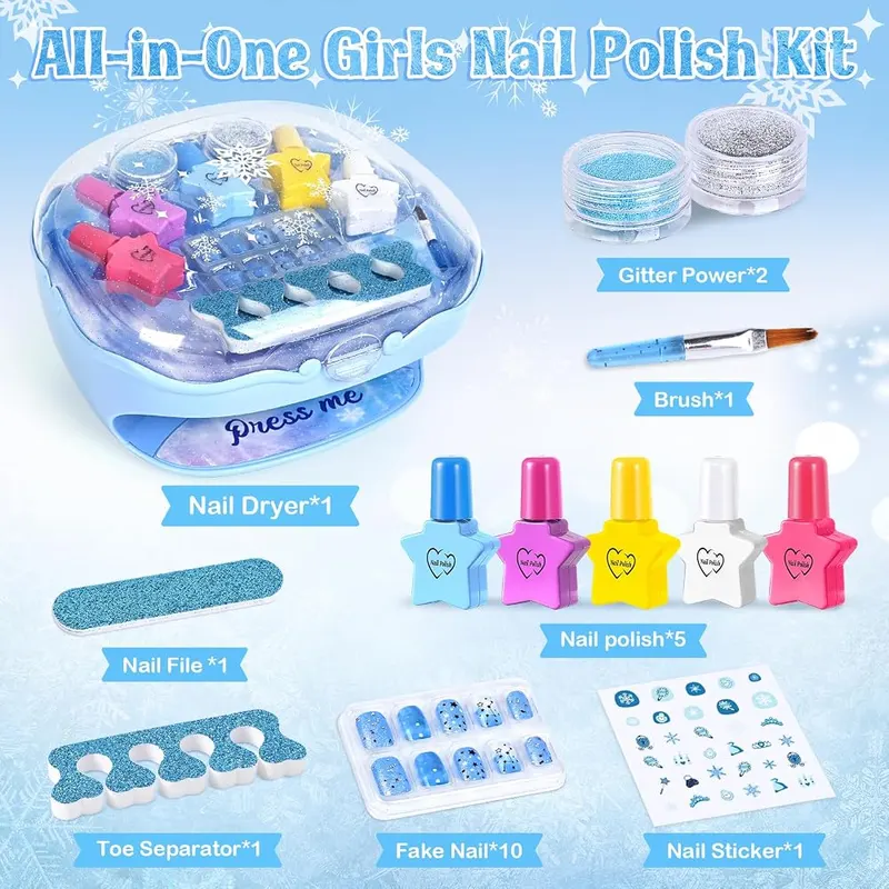 Kids Nail Polish Kit with Dryer, Blue, view 2