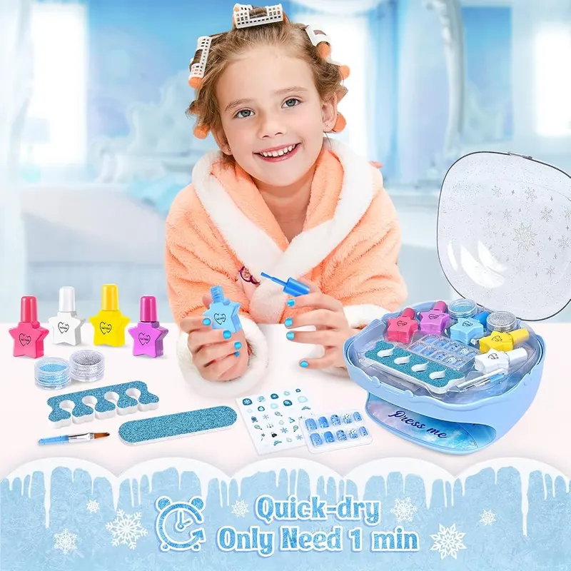 Kids Nail Polish Kit with Dryer, Blue, view 4