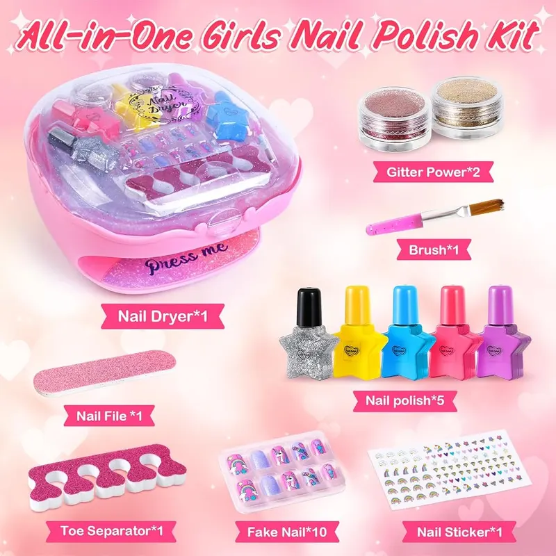 Kids Nail Polish Kit with Dryer, Pink, view 2