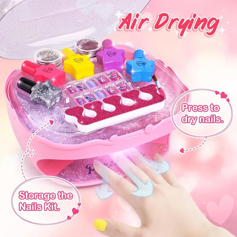 Kids Nail Polish Kit with Dryer, Pink, view 3
