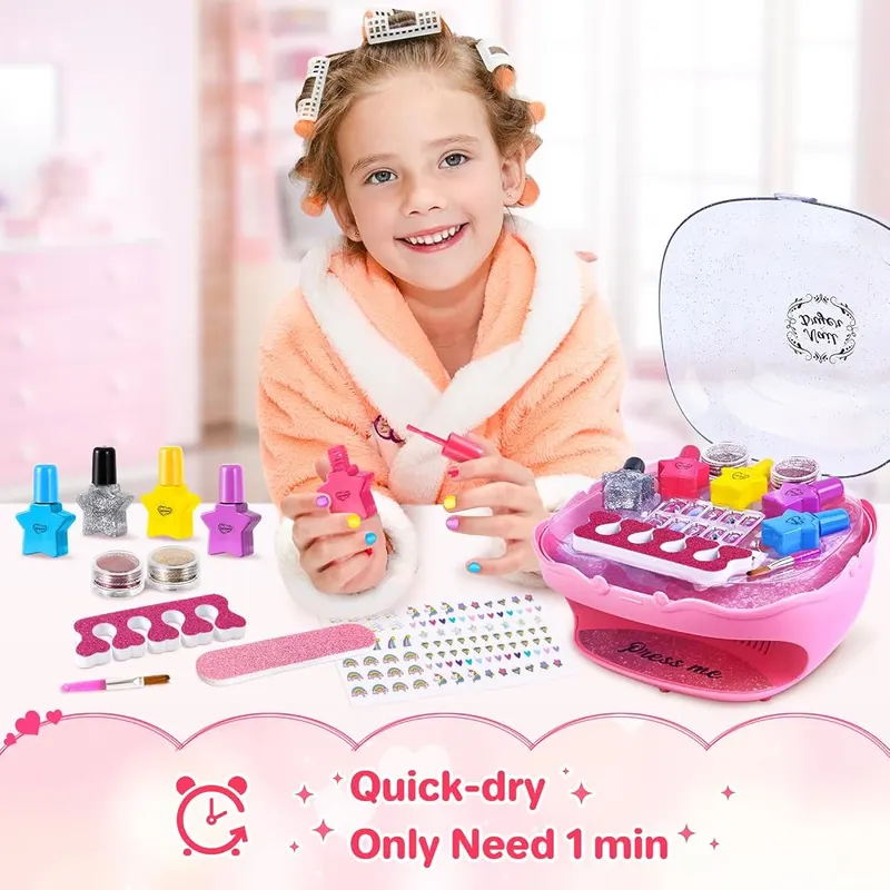 Kids Nail Polish Kit with Dryer, Pink, view 4