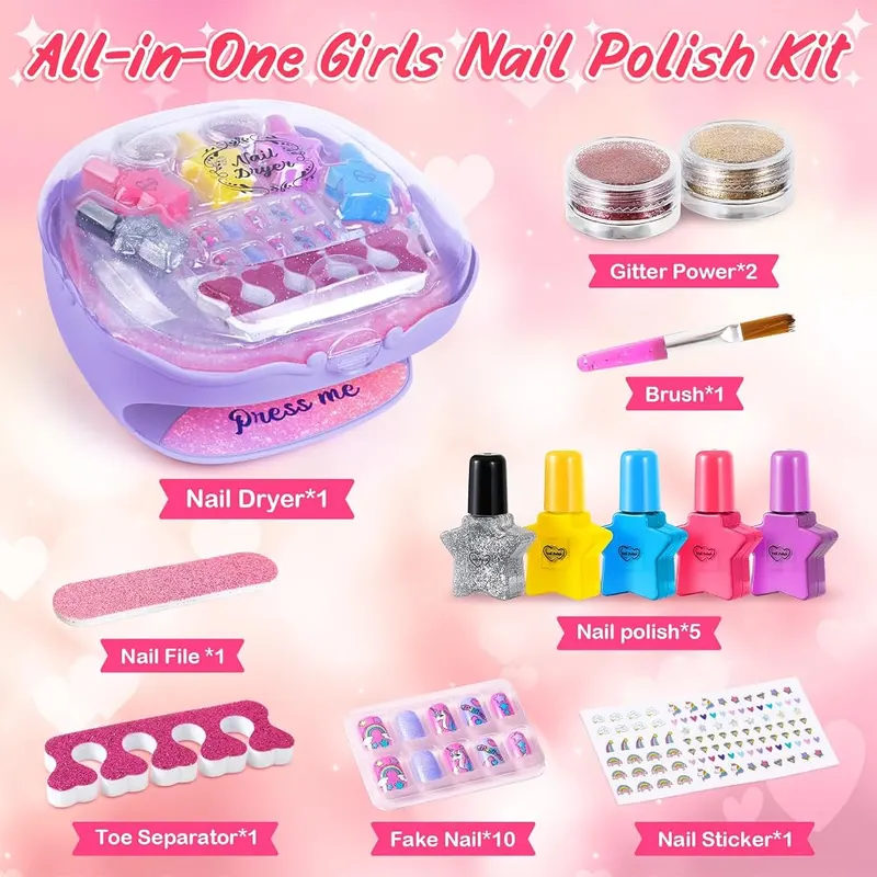 Kids Nail Polish Kit with Dryer, Purple, view 2