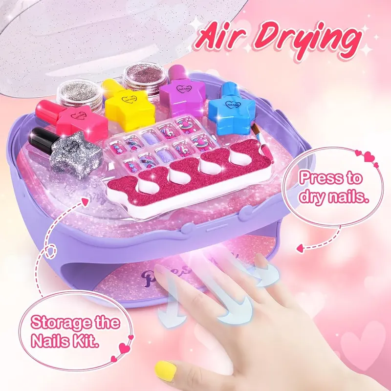 Kids Nail Polish Kit with Dryer, Purple, view 3
