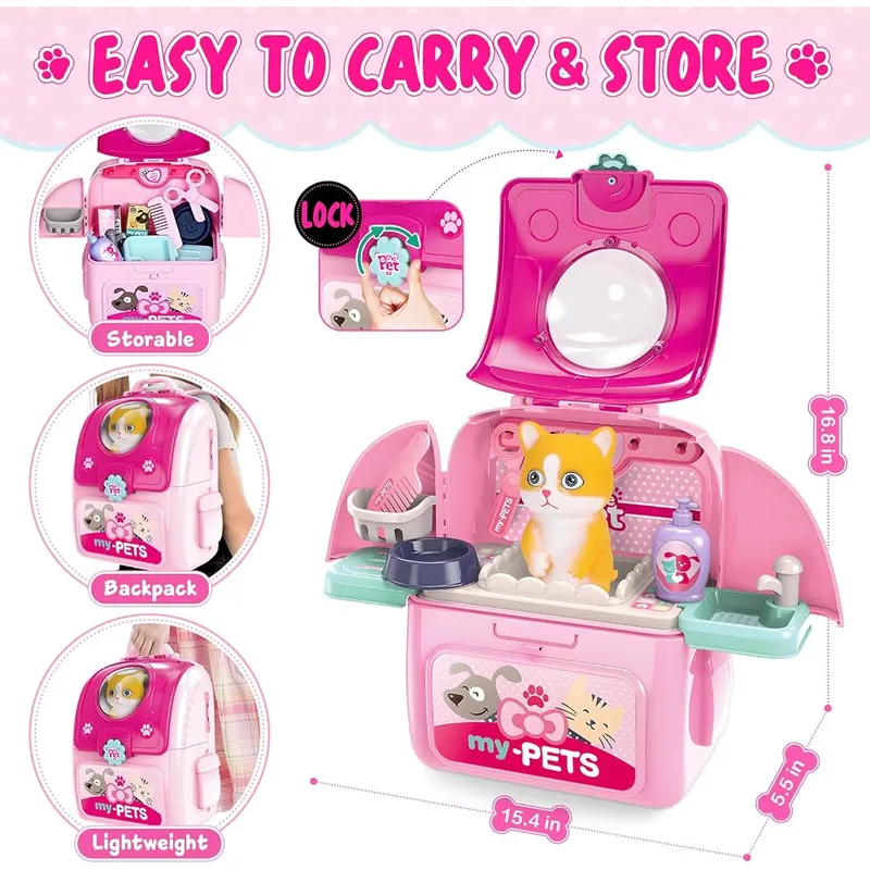 Pet Care Playset with Toy Cat & Carrier, view 3