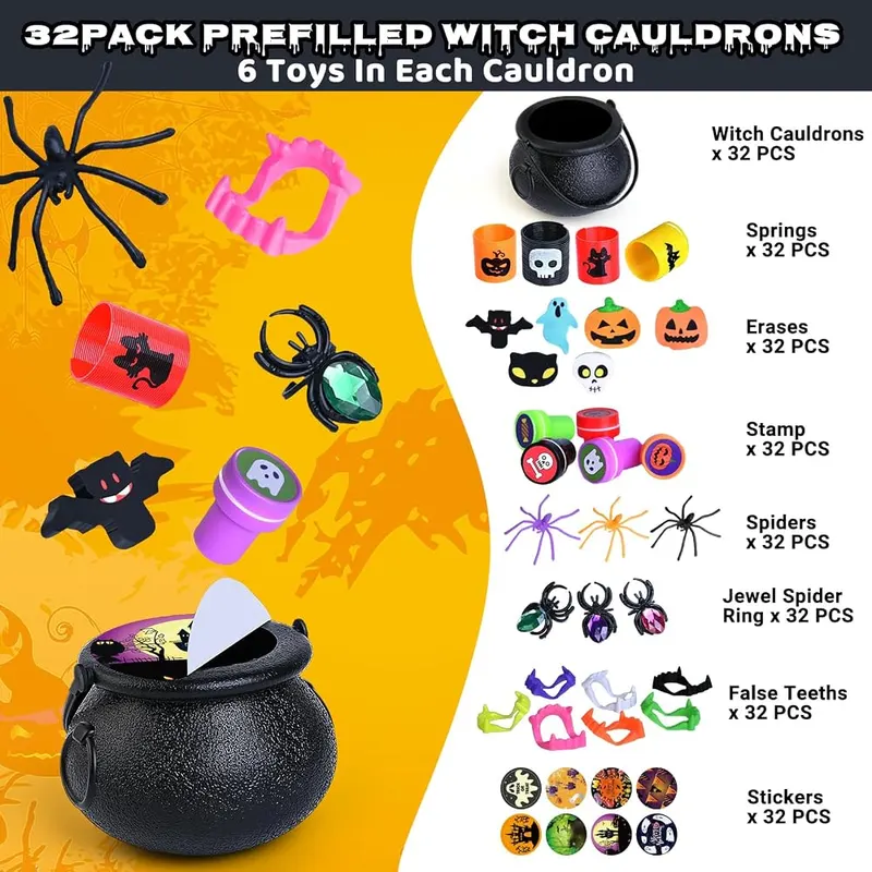 Prefilled Witch Cauldron Party Favors, 32 cauldrons, view 2