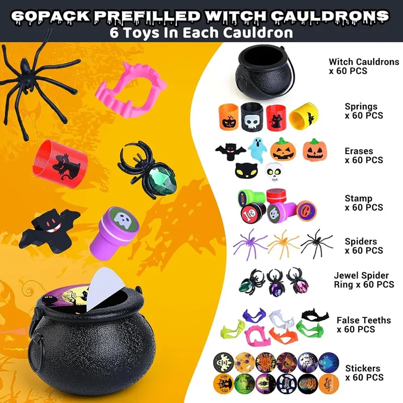 Prefilled Witch Cauldron Party Favors, 60 cauldrons, view 2